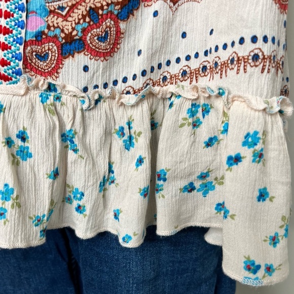 Bila Tank Top Jessica Sleeveless Tie Neck Blouse Bohemian Floral Cream Medium M - Picture 14 of 17